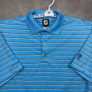 FOOTJOY FJ Golf Polo Shirt Mens Large Blue Striped Logo Performance Sports